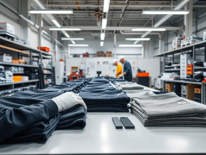 质检人员正在检查成品服装