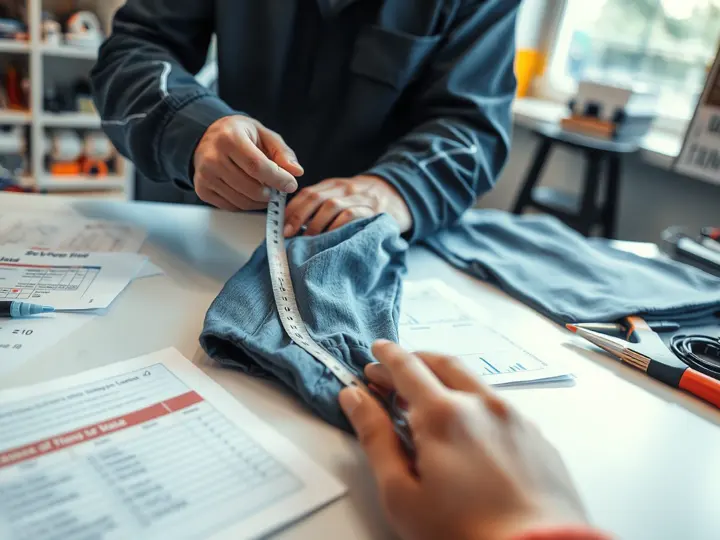 质检人员测量成品服装尺寸