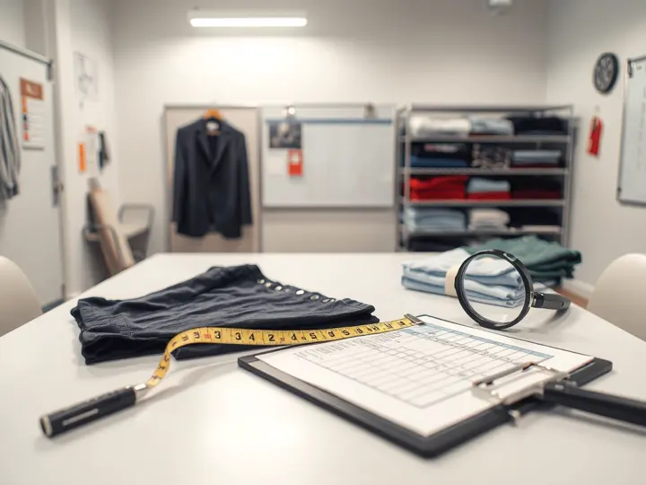 服装质检工作台,展示验收流程和记录